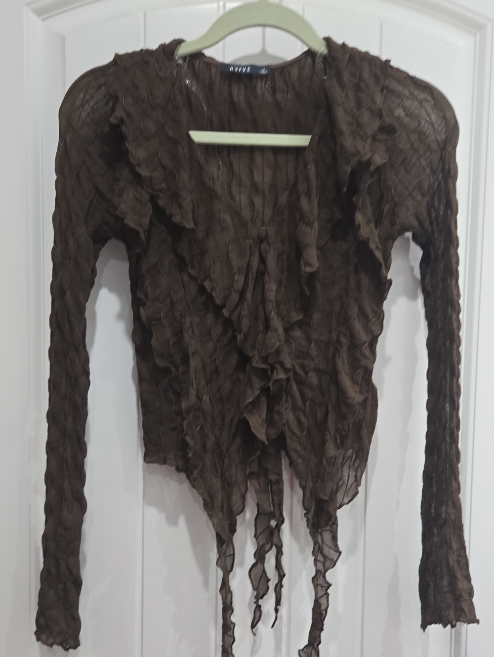 HYFVE Brown Ruffled Sheer Long-Sleeve Blouse